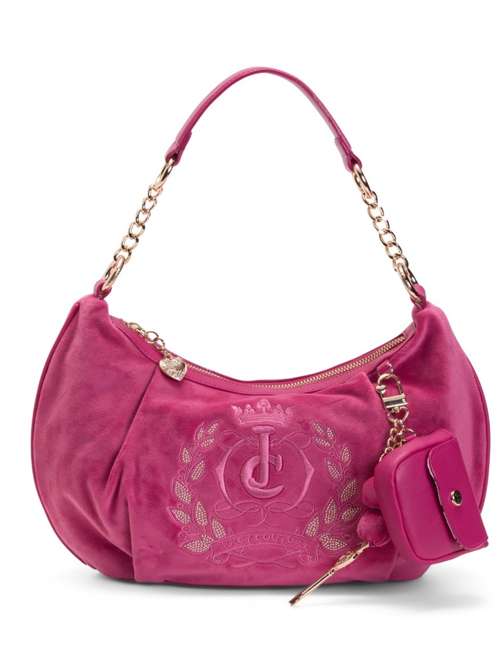 Juicy Couture Hot Pink Suede Chain-Handle Shoulder Bag